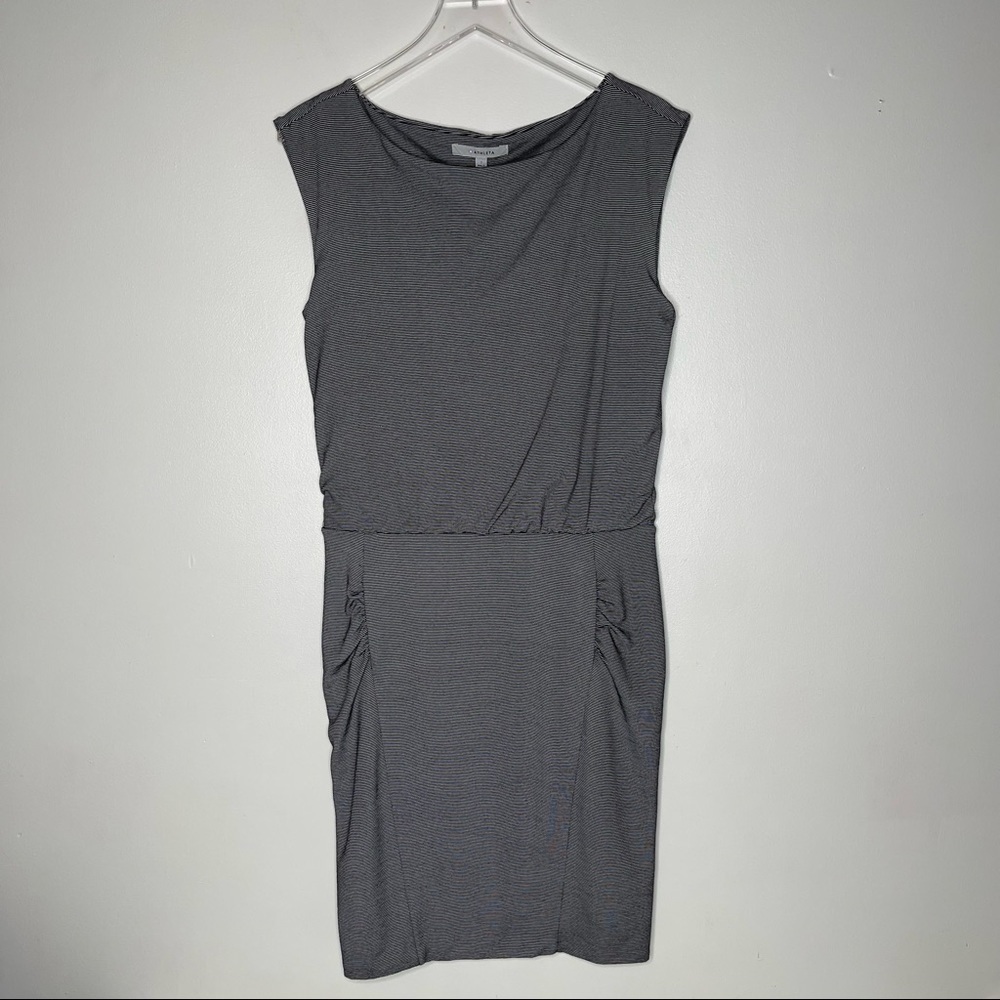 Athleta Westwood Micro Stripe Ruched Dress size small pants